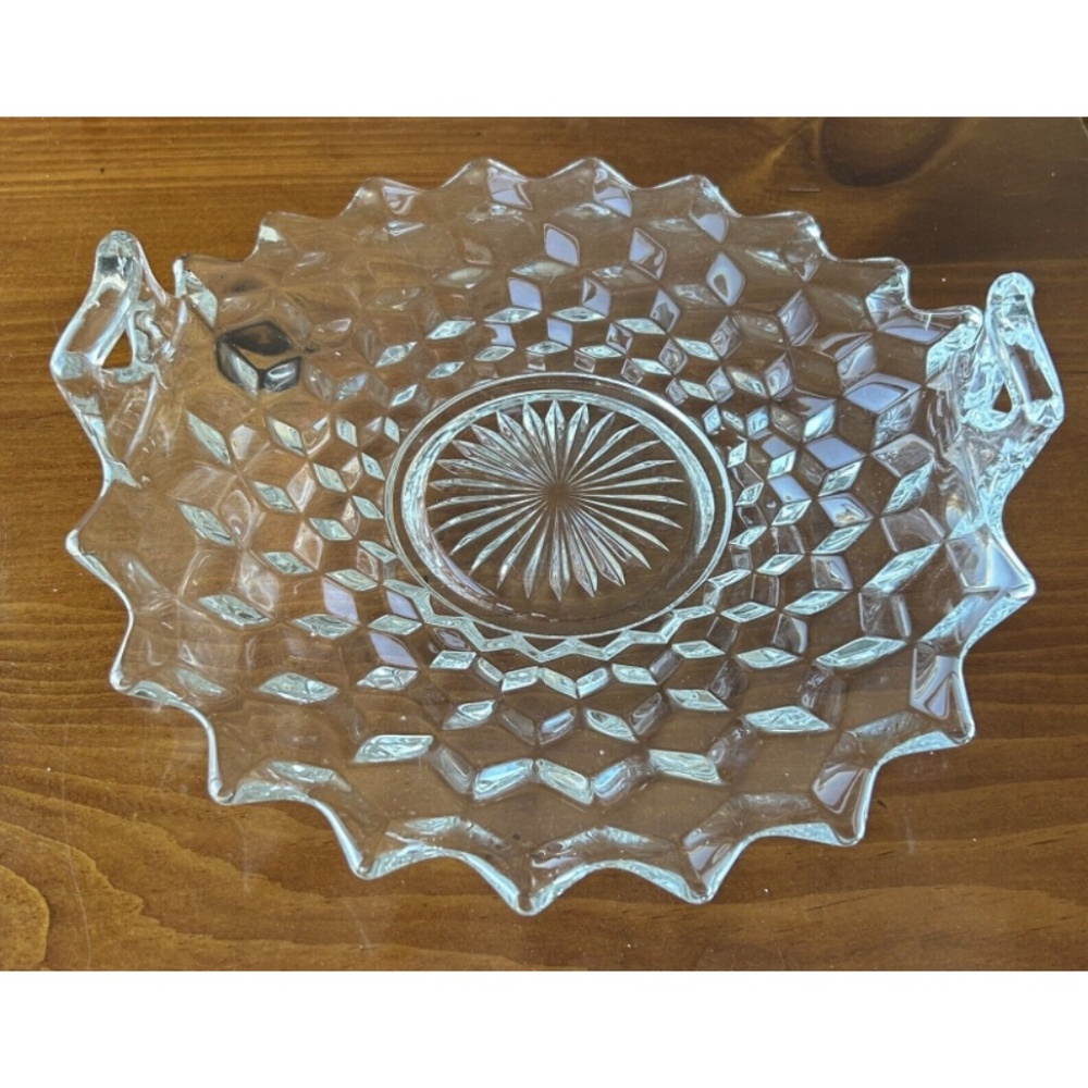 Vintage Fostoria American Handled Tray/Serving Plate Bowl 10" Curved Handles LN